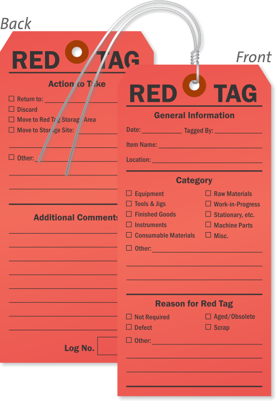 Sort-Set-Sweep-Standardize-Sustain - Your successful 5S program is just a  tag away! - Double-Sided Red 5S Tag has a writable surface. Fill in  required