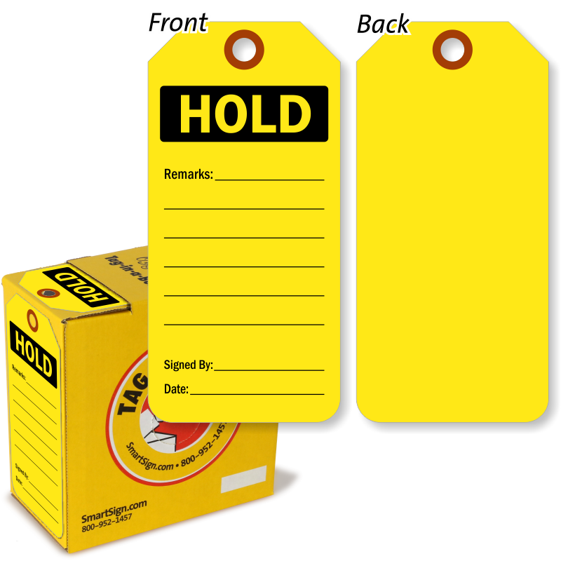 Hold Inspection Cardstock Yellow Tag-In-A-Box, SKU: T-BOX-057